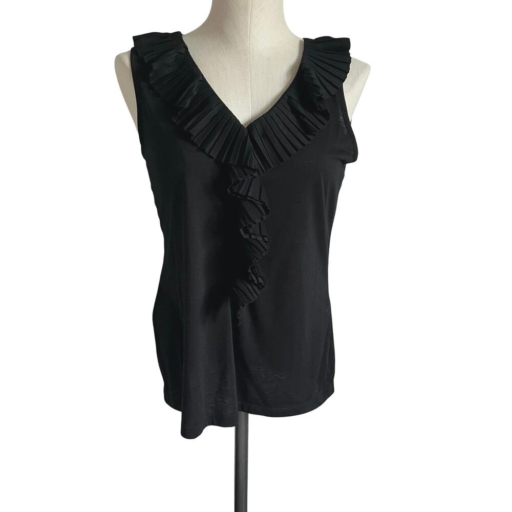 Talbots black sleeveless top with pleated ruffle trim Size medium